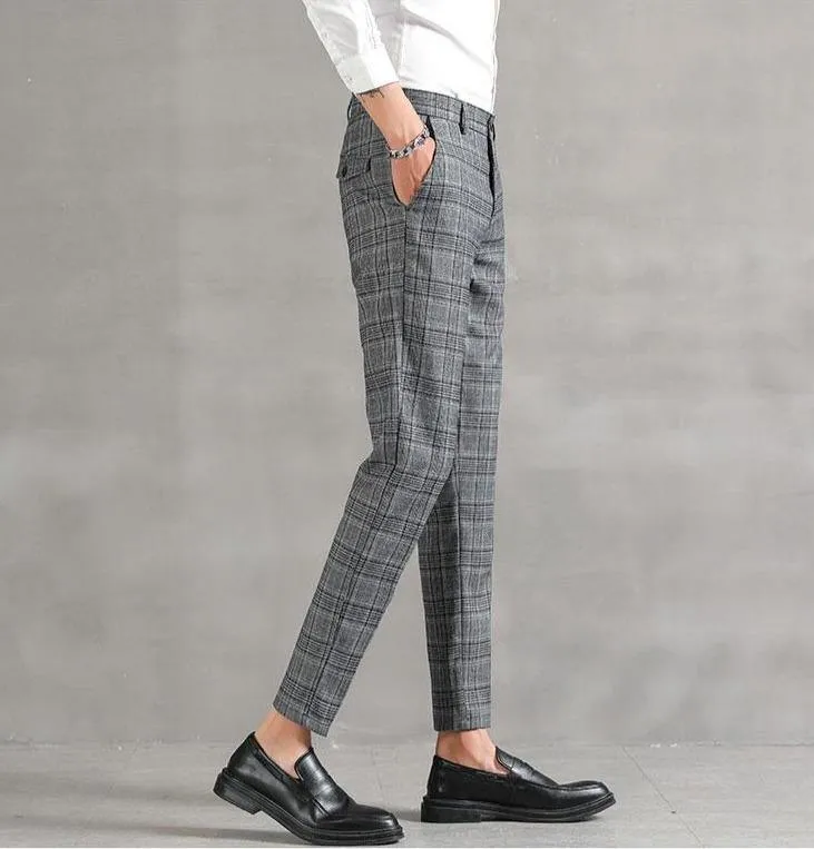 YASUG Men's Plaid Business Ankle Length Pants
