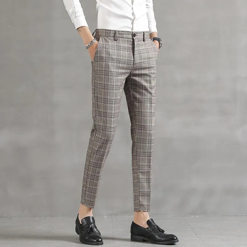 YASUG Men's Plaid Business Ankle Length Pants