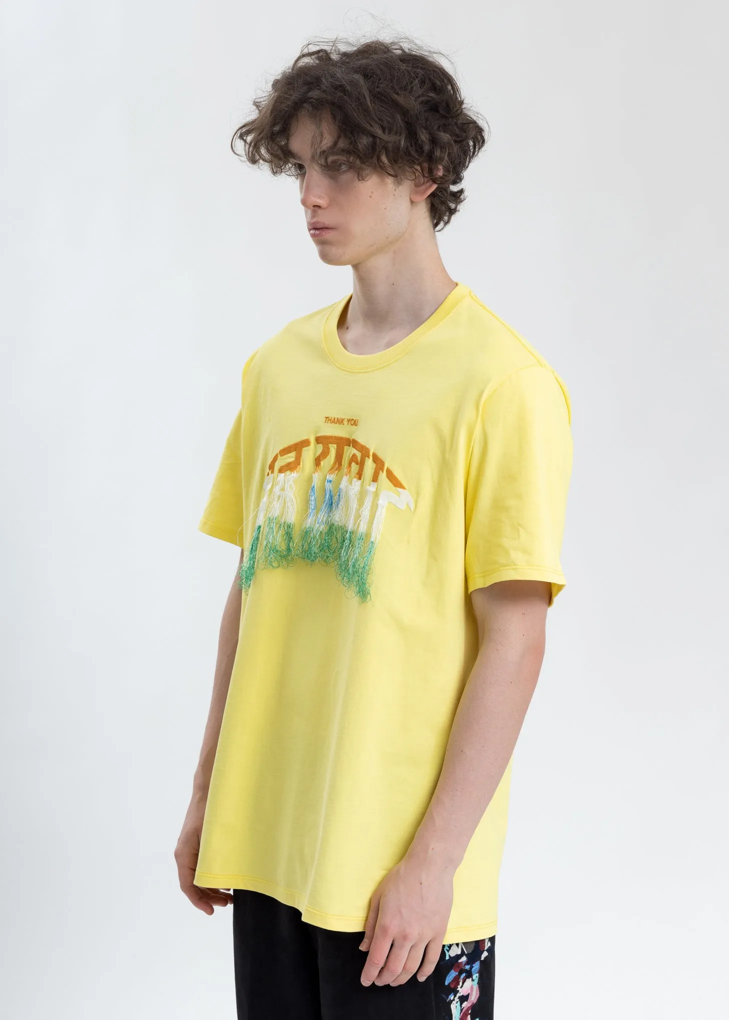 Yellow Thank You Fringe Embroidery T-Shirt