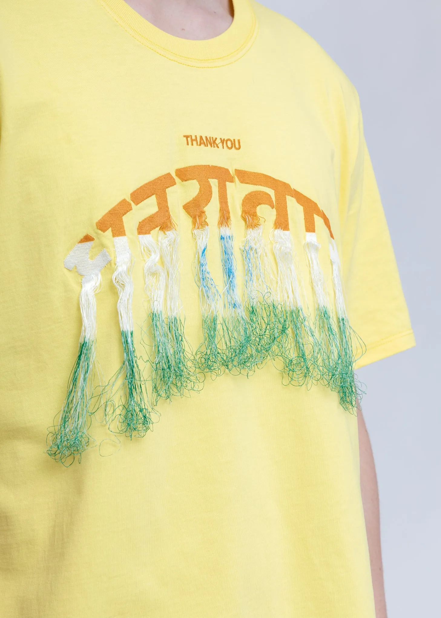 Yellow Thank You Fringe Embroidery T-Shirt